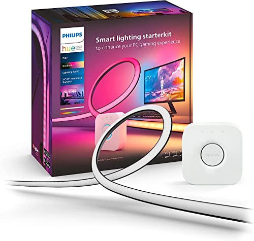 Philips Hue - Kit de inicio 3 Tiras de luces LED Hue Play Gradient para PC - 24-27"+ Hue Bridge