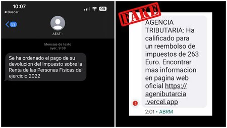 本物のメッセージ (左) / 詐欺 (右)