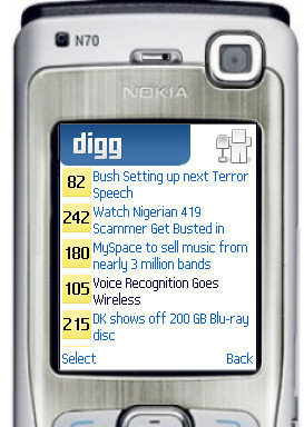 Digg java mobile, navegando por digg