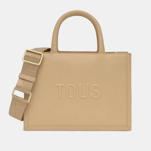 Bolso mediano con cierre de cremallera y doble asa. - Tous - Piedra

