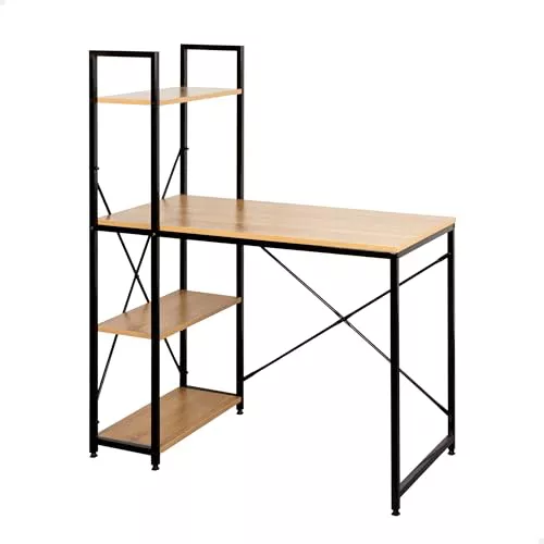 AKTIVE MAX Home Mesa Escritorio con estantería, 100x52x120 cm, 3 estantes, Tablero Madera, Estructura Acero Negro, Oficina y Estudio, Industrial, Patas de nivelación Ajustables, Escritorios (18421)