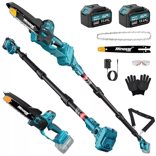 2-en-1 8 Pulgadas Mini Motosierra Bateria con Pertiga, Motor sin Escobillas