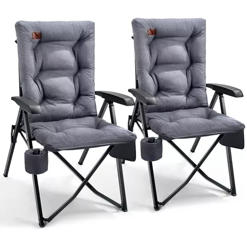 EVER ADVANCED Silla de camping plegable con respaldo ajustable en 4 posiciones hasta 150 KG Silla plegable 6 cm de grosor acolchada con bolsillo lateral y soporte para bebidas Silla de jardín con