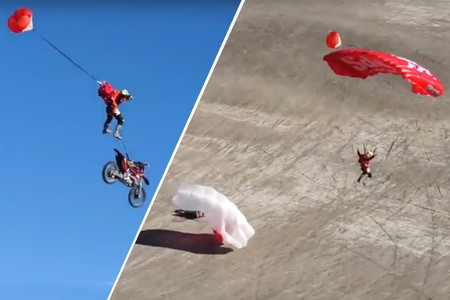 ¡De locos! Esto es MotoBASE y es de lo más bestia que puedes hacer con una moto y un paracaídas