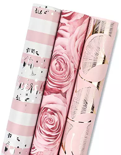 RUSPEPA Rollo De Papel De Regalo - Mini Roll - 3 Diseños Florales Rosados Diferentes (42,5 Pies Cuadrados Ttl.) - 43,2 cm X 3,05 m Por Rollo
