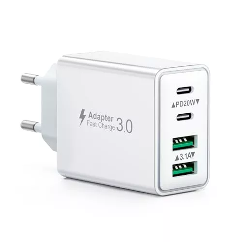 Cargador USB C 40W, Cargador iPhone Carga Rapida Múltiple USBC Enchufe PD+QC Rápido Pared Adaptador Tipo C Movil Cargadors para iPhone 16 15 14 13 12 11 Pro MAX Plus,iPad,Samsung USB Charger