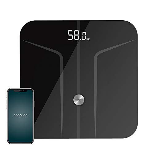 Cecotec Báscula de baño Surface Precision 9750 Smart Healthy. Función Bioimpedancia, Conectividad Bluetooth, 10 Parámetros, Superficie de vidrio templado
