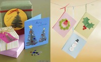 Tarjetas de Navidad con hojas de helecho y botones