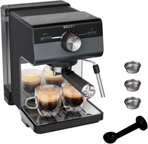 KRUPS Authentic+, Cafetera Espresso Manual, Depósito de 2L, Negra