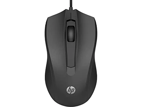 HP 100 - Ratón con Cable (1600 PPP, 2 Botones y Rueda de Desplazamiento, Conexión con cable USB, Windows), Color Negro