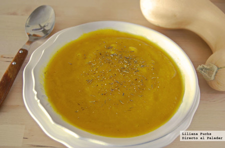 Receta de crema de berenjena, calabaza y manzana al curry