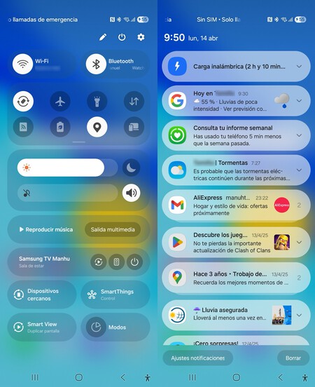 paneles de notificaciones y ajustes rápidos de One UI 7