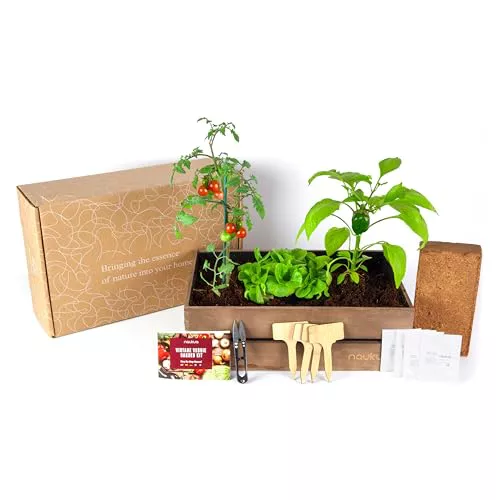 Mini Huerto Urbano Vintage - Semillas Orgánicas de España - (Lechuga, Rábanos, Pimientos Verdes y Tomates Cherry) - Kit Completo para Cultivar tus Hortalizas Frescas en Casa