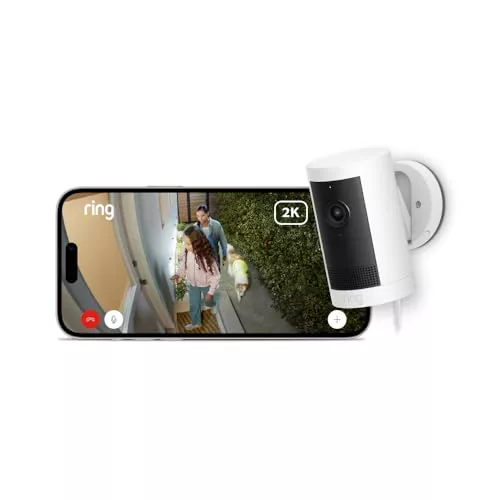 Novedad Ring | Cámara exterior Plus con enchufe (Ring Outdoor Camera Plus): cámara inalámbrica exterior, 2K con Ring Vision, instalación propia, alternativa a CCTV (30 días gratis de Ring Home)