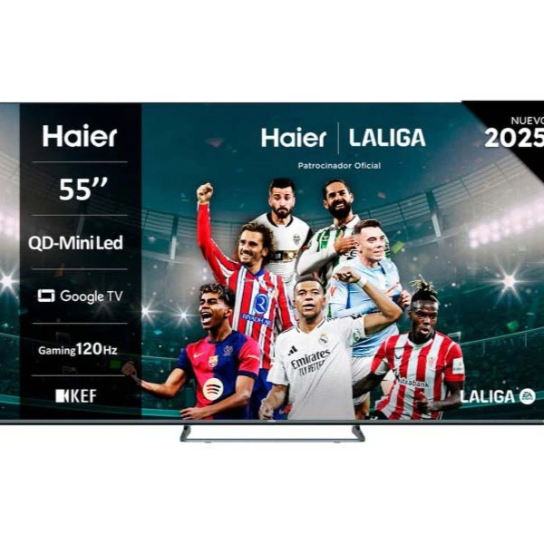 Haier - TV QD-MiniLED 139 cm (55') Haier H55M80FUX UHD 4K, Peana Cental, Smart Google TV, HDR10, Sonido KEF 2.1.