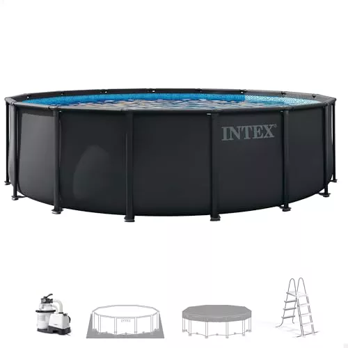 Intex - Piscina Desmontable, Ultra XTR, Gris Oscuro, D488x122 cm, Capacidad para 19.156 litros, Escalera, Tapiz, Cobertor, Estructura metálica, Montaje 45 Minutos, Conexiones Ø38 mm (56089)