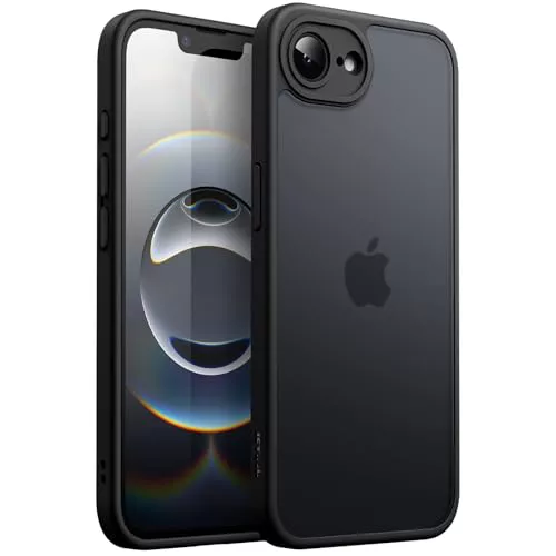 JETech Funda Mate para iPhone 16e 6,1 Pulgadas 2025, Antigolpes Protección contra Caídas Grado Militar, Carcasa Trasera Translúcida Esmerilada, Antihuellas (Negro)