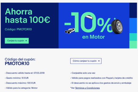 Nuevo cupón de descuento en eBay: 10% de descuento en productos del motor
