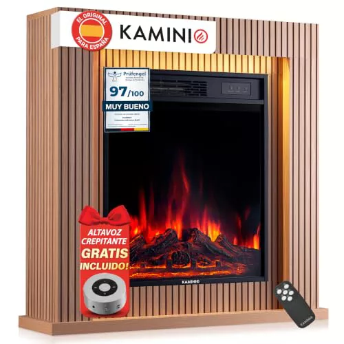 KAMINIO® Matti Modern 32 Panel Chimenea eléctrica Decorativa de pie | Chimenea con calefactor, efecto fuego 3D de 5 niveles, luz ambiente LED, termostato, temporizador y mando a distancia