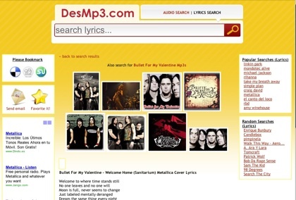 DesMp3, metabuscador de audio y letras de canciones