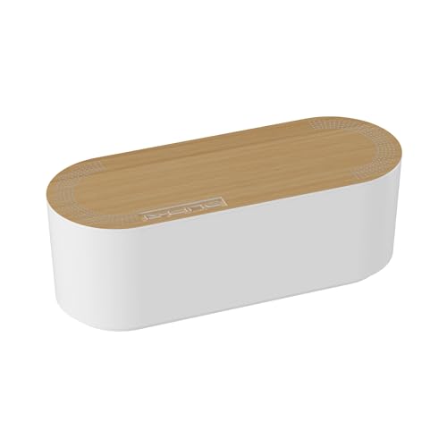 D-Line EU/CTUSMLO/SW Caja Organizadora de Cables, fabricada en ABS resistente a la electricidad, Caja para guardar, ocultar y organizar cables de manera eficiente - Pequeña, Blanco con Tapa de Madera