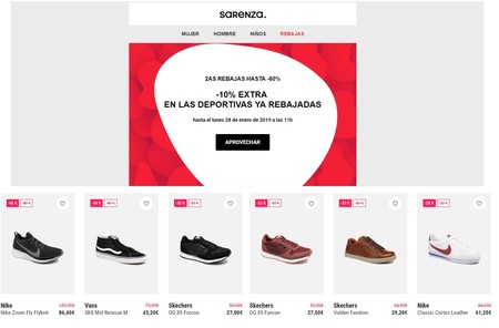 10% de descuento extra en zapatillas ya rebajadas en Sarenza. Los descuentos alcanzan el 60%