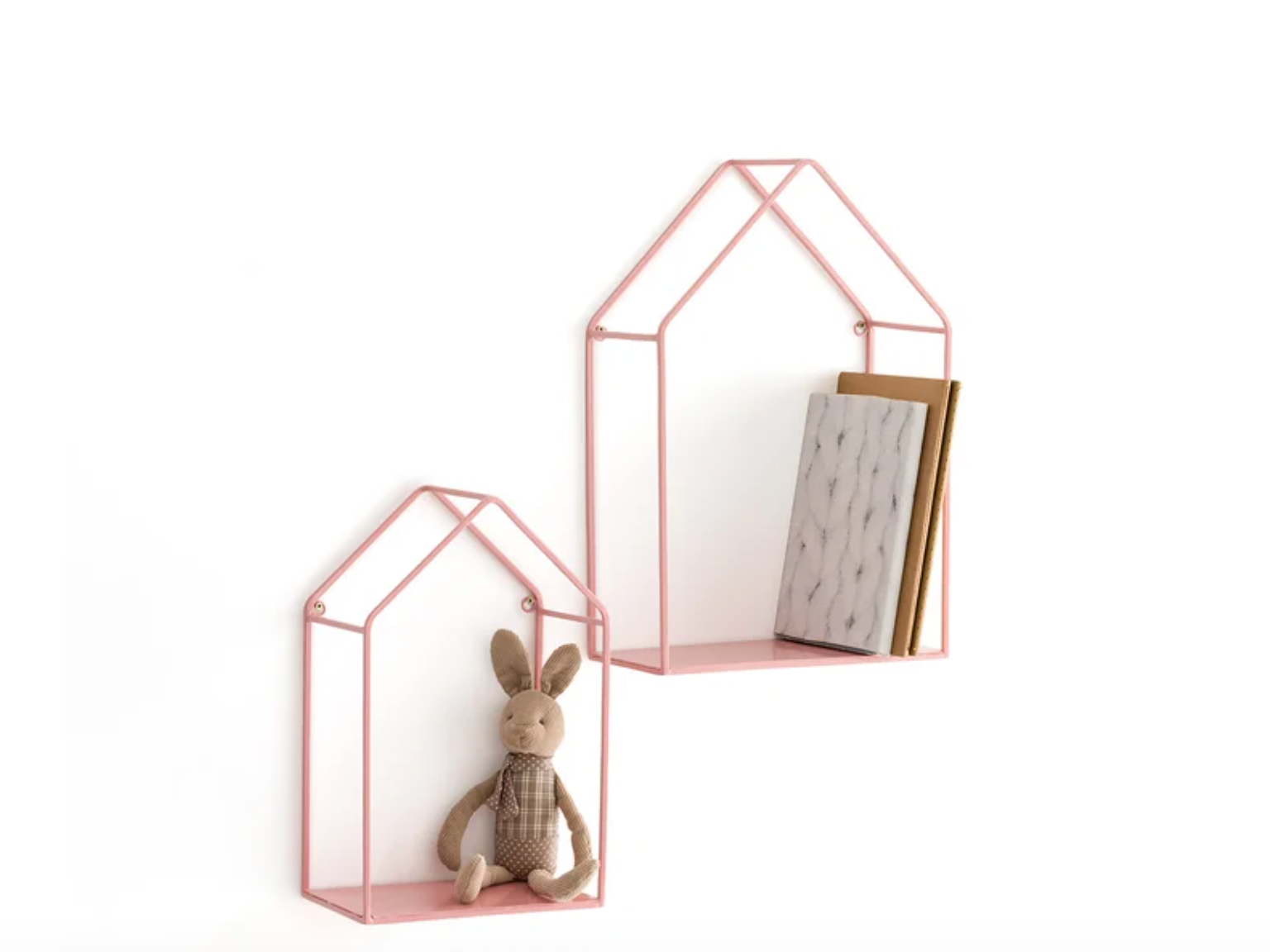 Lote de 2 estanterías de pared metálicas con forma de casa