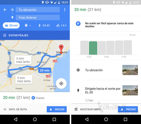 Google Maps ya informa de la dificultad para aparcar en algunas ciudades de España