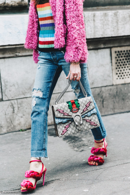 Pfw Paris Fashion Week Fall 2016 Street Style Collage Vintage Chiara Ferragni Pink Sandals Gucci Bag 1