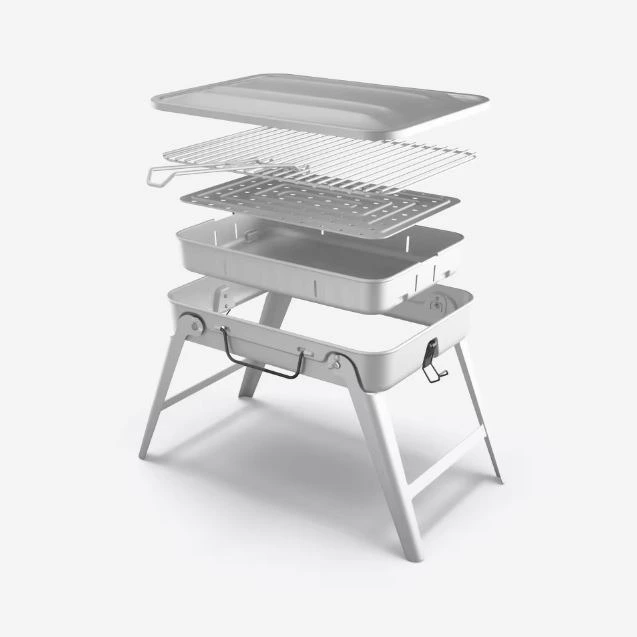 Barbacoa portátil L de camping para 4 personas, con leña, carbón y briquetas
