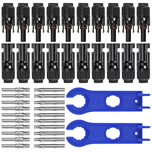 GTIWUNG 10 Pares Solares Conector Macho & Hembra,Conectores de Cable de Panel para Placas Solares Fotovoltaico + 2 Pcs Spanner