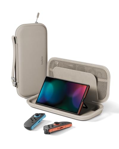 Belkin Gaming Funda para Nintendo Switch 2, Estuche Rígido Ligero con Interior Suave, Compartimento para AirTag, Ranuras para 12 Juegos - Arena