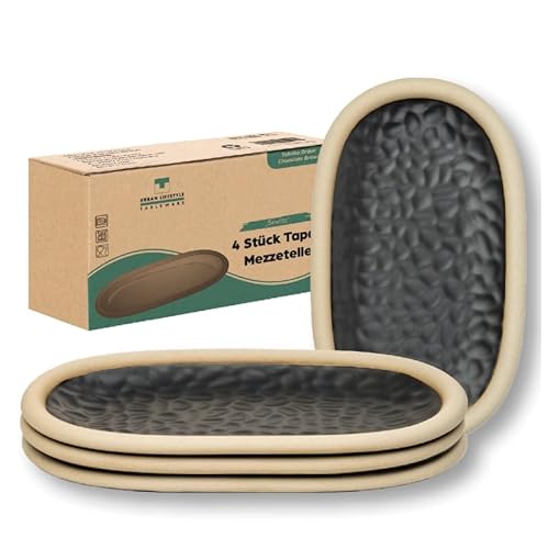 Urban Lifestyle Juego de 4 Platitos Ovalados de Cerámica