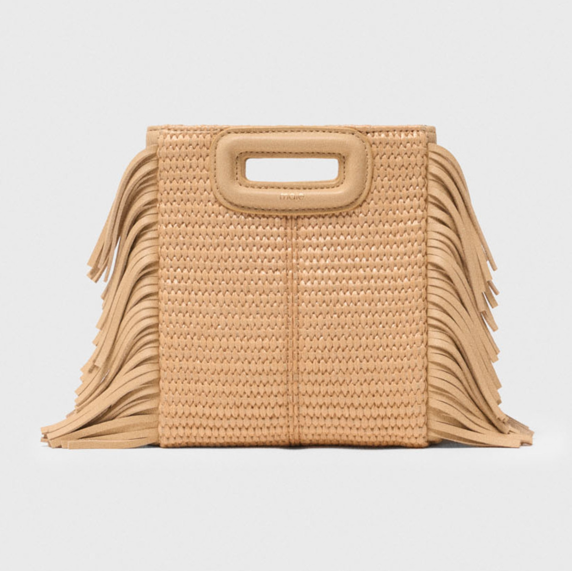 Bolso de mano m mini de efecto rafia con cierre magnético y multiposición Beige Maje
