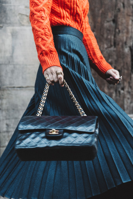 Orange Sweater Midi Skirt Slingback Shoes Chanel Vintage Bag Florence Outfit Street Style 29