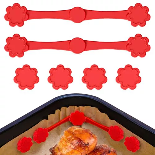 Imanes Freidora de Aire para Papel, 2 Juegos Imanes Air Fryer Resistentes al Calor, Hebillas Magnéticas de Silicona (2 Clips + 4 Imanes) para Fijar Papel de Horno, Accesorios Freidora de Aire, Flor
