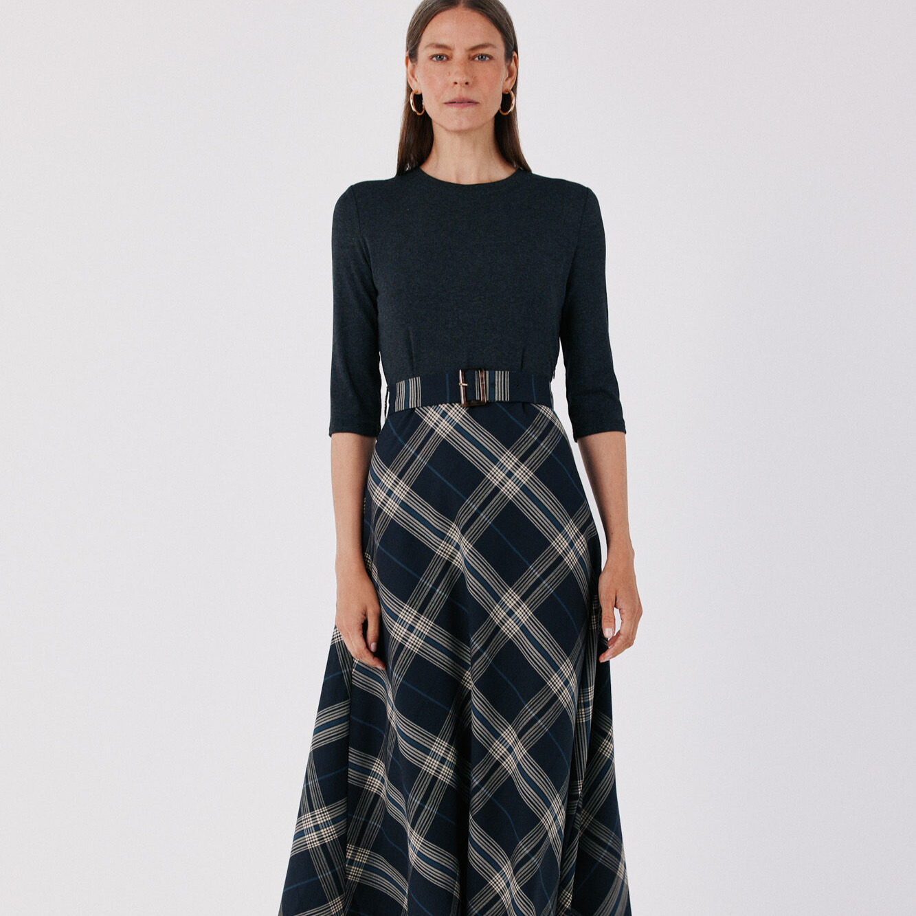  Cortefiel
Vestido estampado cuadros frunces