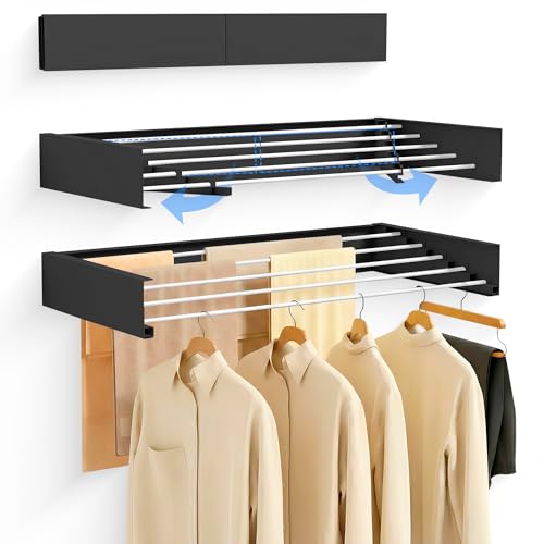 JUPPLIES Tendedero Pared Plegable Retractil 100cm - Tendederos Plegables de Pared para Interior o Exterior - Ahorra de Espacio con Diseño Compacto de 30 kg de Capacidad - (100cm, Negro)