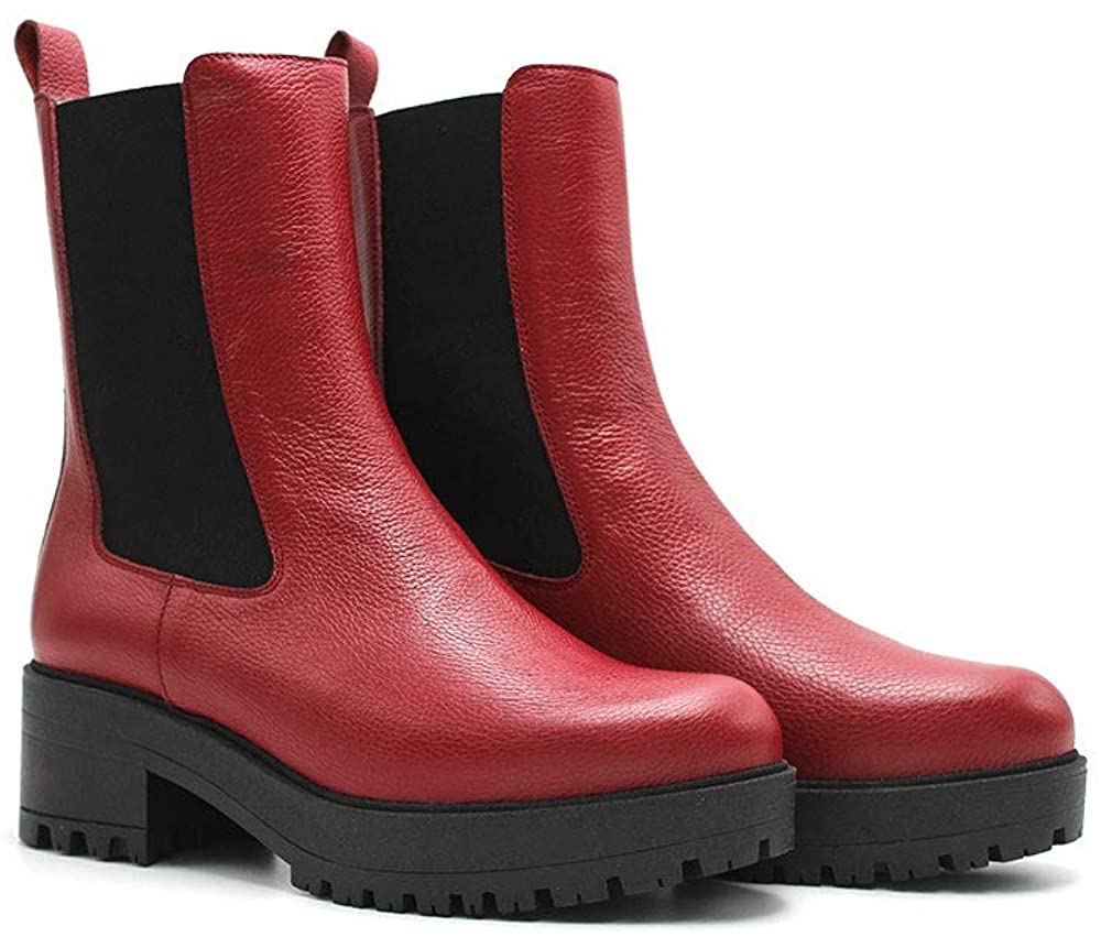 Wonders - Botas de Piel, Media caña, con tacón Ancho de Goma y Plataforma, Suela de Goma, para: Mujer
