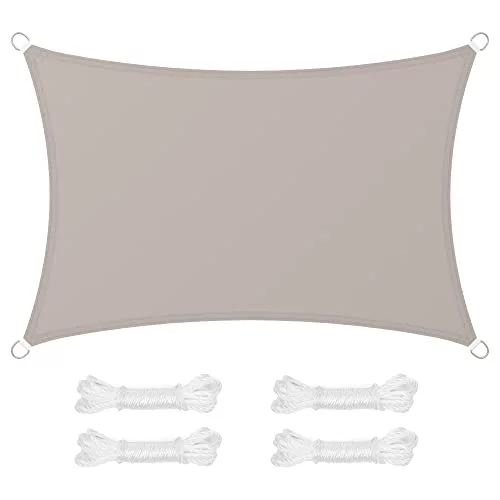 SONGMICS Vela de Sombra de 2 x 3 m, Impermeable con Columna de Agua de 665 mm, Protección Solar, Protección UV 93%, Terraza, Jardín, Balcón, Rectangular, Cuerdas de 2 m, Topo GSH23TP