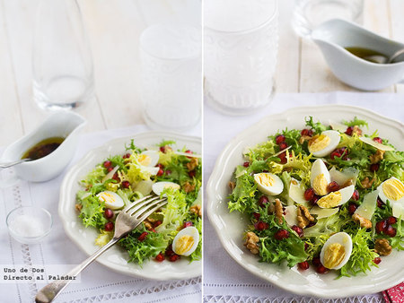 Ensalada otoñal de escarola con vinagreta de miel. Receta