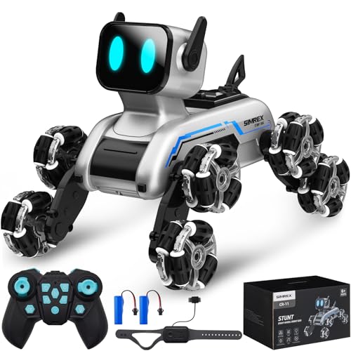 SIMREX Perro Robot con Control Remoto para Niños 6-12, Coche RC de Acrobacias 8WD con Sensor de Gestos 2.4 GHz, Música y Luces, Cumpleaños para Niños