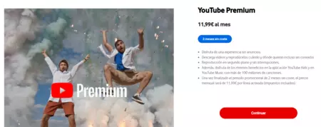 Youtube Premium Gratis dos meses con Vodafone