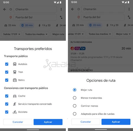 公共交通機関のオプション Google マップ