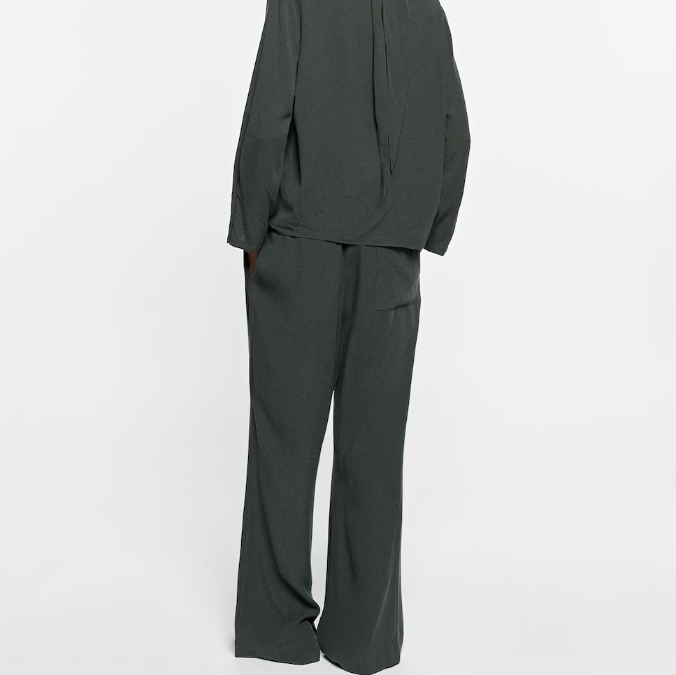 Pantalones anchos de mujer con cintura elástica en liso - Parfois - Verde


