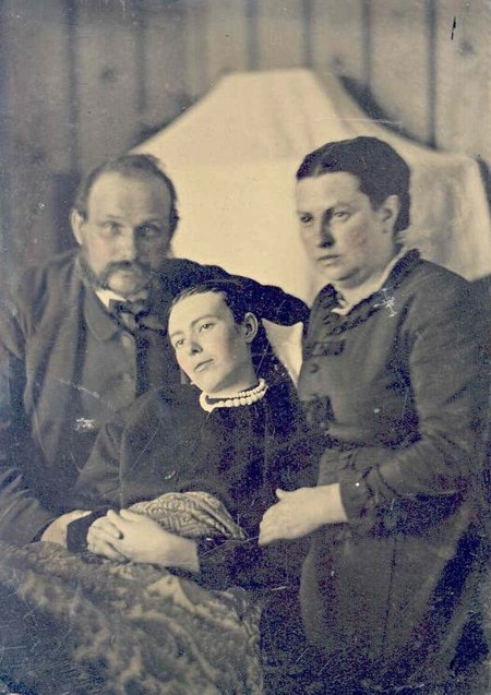 Victorian Era Post Mortem Family Portrait Of Parents With Their Deceased Daughter