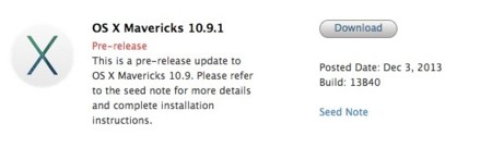 Nueva beta de OS X 10.9.1, y van tres
