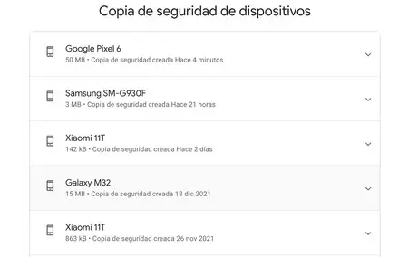 Google One 上のバックアップの一部