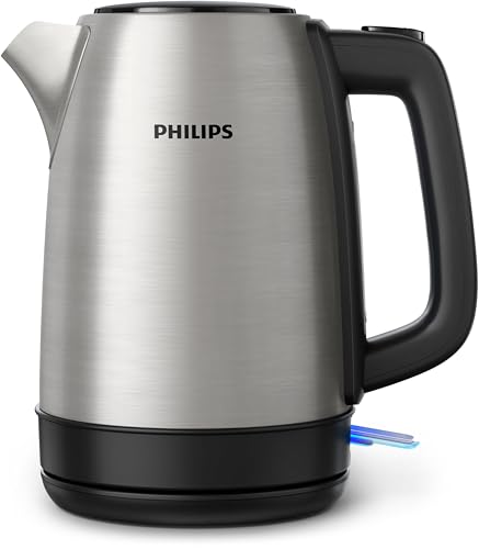 Philips Hervidor de Agua - 1.7L, Tapa con Resorte, Indicador Luminoso, Acero Inox, Base con Giro (HD9350/90)