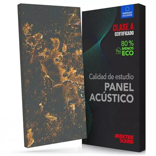 Addictive Sound Cuadro Acústico – Panel Fonoabsorbente de Pared en Lana Acústica – Clase A – Impresión Profesional – Panel Acústico Decorativo Made in EU – 100×50×6 cm - Gold 1
